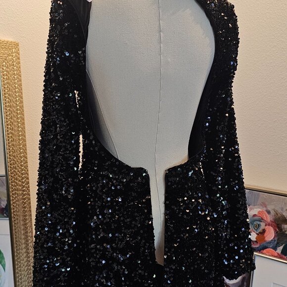 Helsi Long-sleeve Open-back Mini Dress like New Sequin Med Formal Prom Wedding - Picture 9 of 14